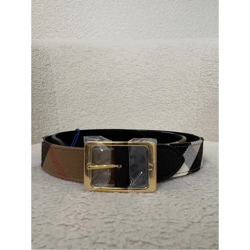 Burberry Classic Check Leather Belt in Beige/Black NEW 80cm - Picture 2 of 8